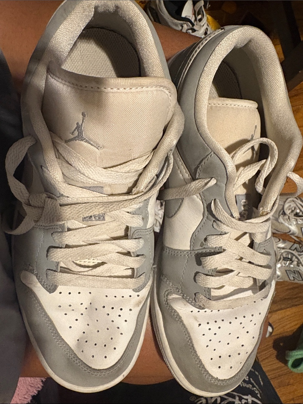 Air Jordan 1 Lows in White/Wolf Grey